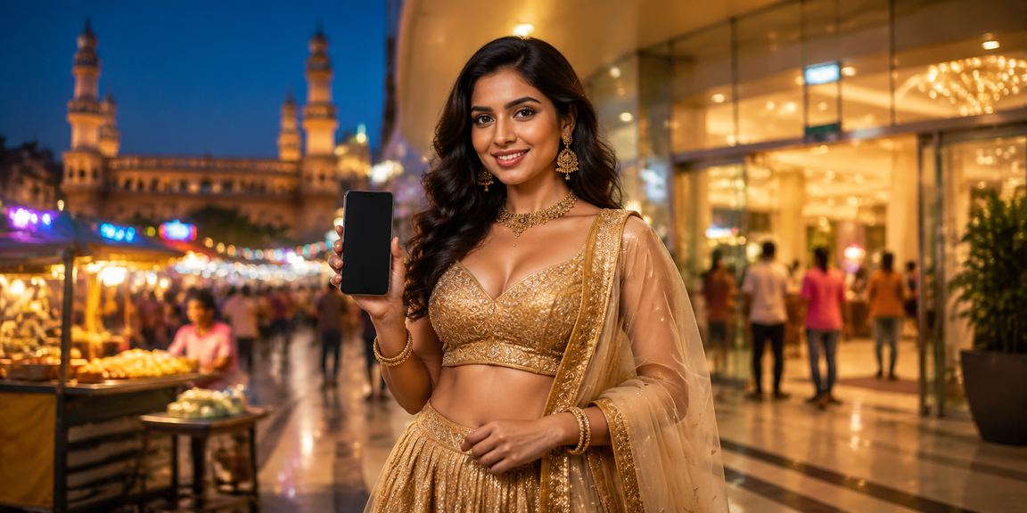 Indian player celebrating deposit bonus with traditional Lehenga background
